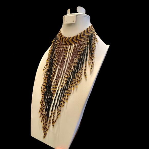 African Tribal Beaded Bib Statement Necklace - Picture 3 of 6